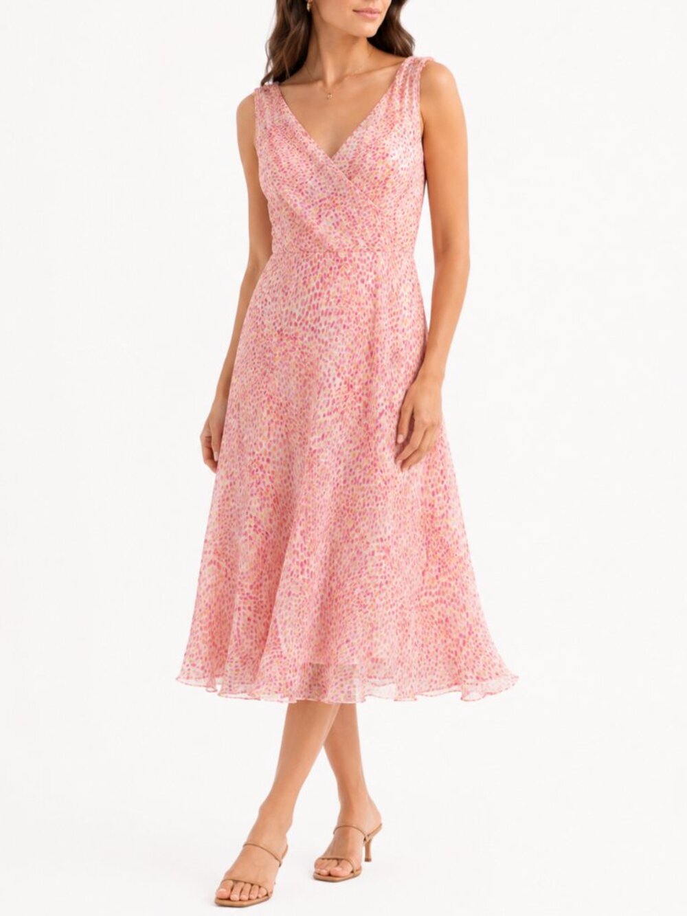 Vintage Talbots Pure Silk Y2K Pink Silk Chiffon Surplice Midi Dress 16